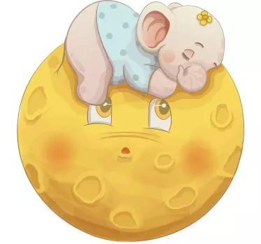 Vinilo pared infantil elefante durmiendo en la luna - TenVinilo