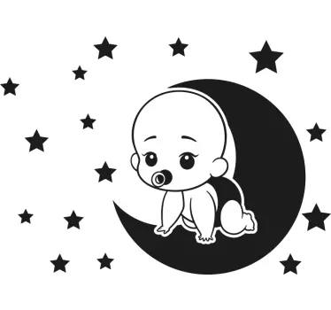 Vinilo decorativo ilustración Bebé en la luna con estrellas - TenVinilo