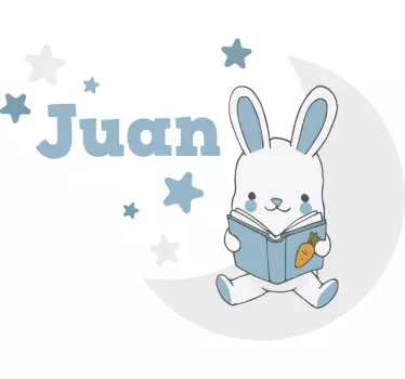 Vinilo pared infantil conejito leyendo un libro - TenVinilo