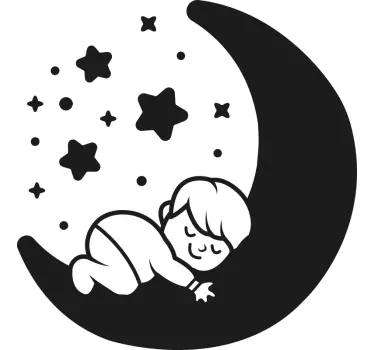 Vinilo decorativo ilustración Niño pequeño sentado en la luna - TenVinilo