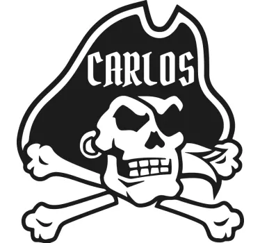 Vinilo decorativo ilustración Calavera pirata con nombre - TenVinilo