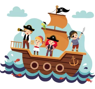 Vinilo decorativo ilustración Niños piratas - TenVinilo