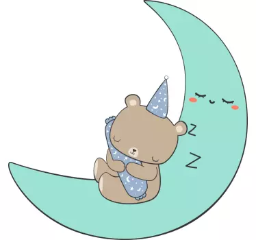 Vinilo pared infantil oso dormilón en la luna - TenVinilo