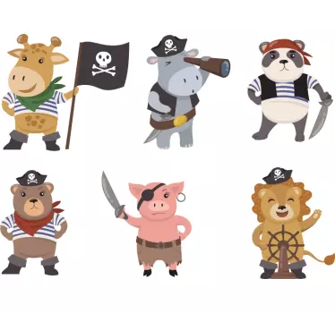 Vinilo pared infantil personajes animales piratas - TenVinilo
