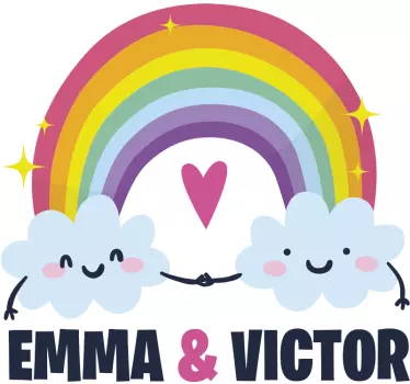 Vinilo para niños arcoíris y nubes con nombre - TenVinilo