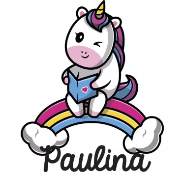 Vinilo pared infantil unicornio tierno sentado - TenVinilo
