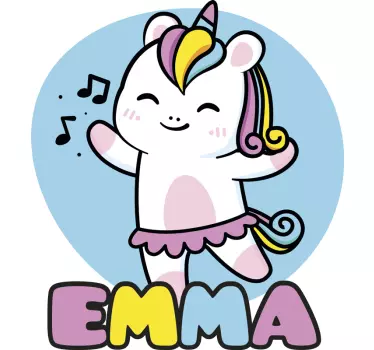 Vinilo pared infantil unicornio alegre personalizable - TenVinilo