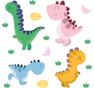 Vinilo pared infantil personajes de dinosaurios adorables - TenVinilo