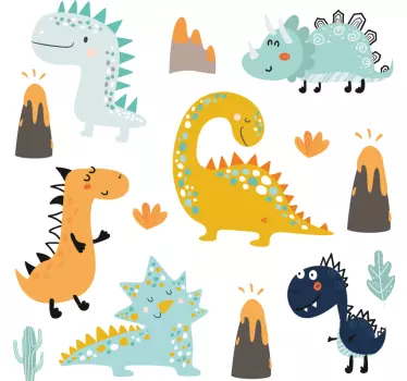 Vinilo pared infantil familia de dinosaurios alegres - TenVinilo