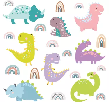 Vinilo pared infantil figuras de dinosaurios encantadores - TenVinilo