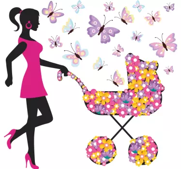 Vinilo pared infantil carrito floral colorido - TenVinilo