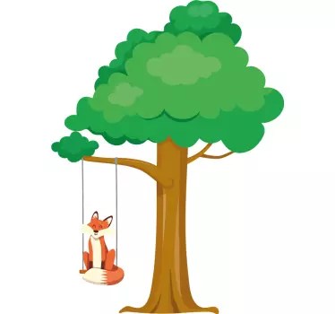 Vinilo pared infantil Árbol de zorros juguetones - TenVinilo