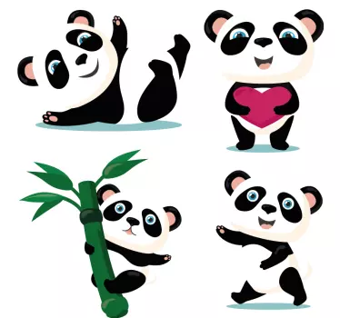Vinilo pared infantil personajes de panda adorables - TenVinilo