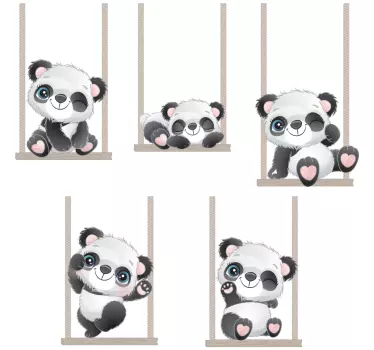 Vinilo decorativo de animal salvaje Pandas bebé en columpios - TenVinilo