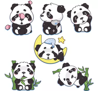Vinilo pared infantil figuritas de panda encantadoras - TenVinilo