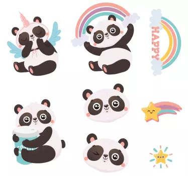 Vinilo pared infantil figuras de panda encantador - TenVinilo