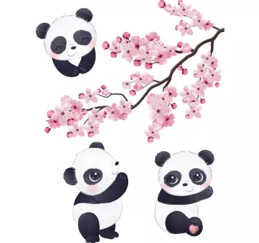 Vinilo decorativo de animal salvaje Pandas bebé en árbol - TenVinilo