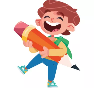 Vinilo pared infantil niño alegre con lápiz - TenVinilo
