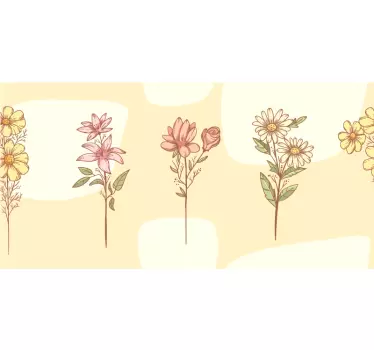 Cenefa decorativa Conjunto de flores dibujadas a mano - TenVinilo