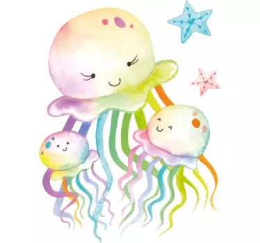 Vinilo pared infantil familia de medusas adorables - TenVinilo