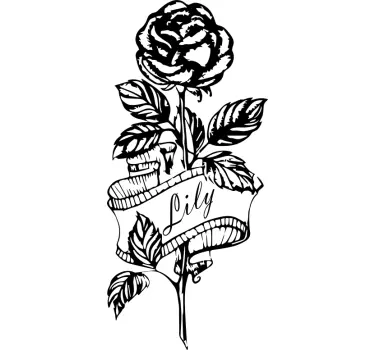 Vinilo de flor Dibujo de rosa con cinta - TenVinilo