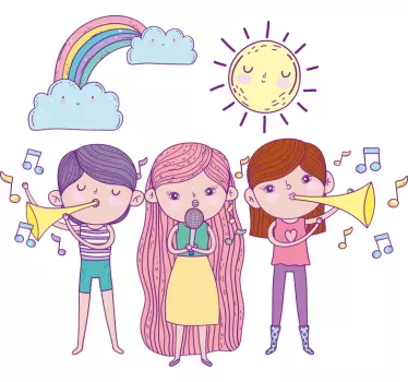 Vinilo pared infantil musical niños animados - TenVinilo