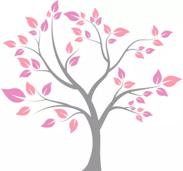 Vinilo de flor árbol gris con hojas rosas - TenVinilo