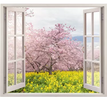Vinilo para salón vista de los cerezos en flor - TenVinilo