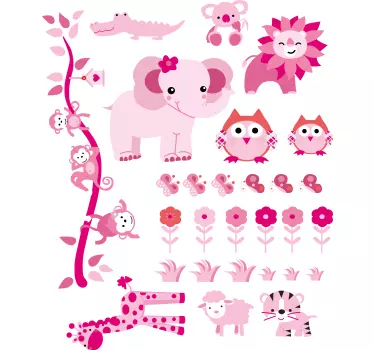 Vinilo decorativo de animal salvaje Animales de la selva rosa y b - TenVinilo