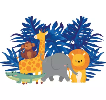Vinilo pared infantil animales juguetones de la jungla - TenVinilo