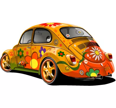 Vinilo pared coche escarabajo hippie - TenVinilo