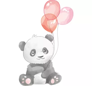 Vinilo pared infantil panda sosteniendo globos - TenVinilo