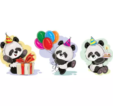 Vinilo pared infantil celebraciones de panda lindo - TenVinilo