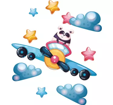 Vinilo pared infantil panda piloto juguetón - TenVinilo