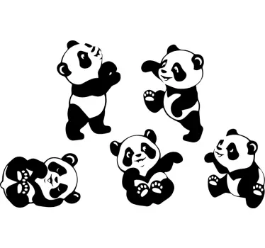 Vinilo pared infantil figuras de panda caprichosas - TenVinilo