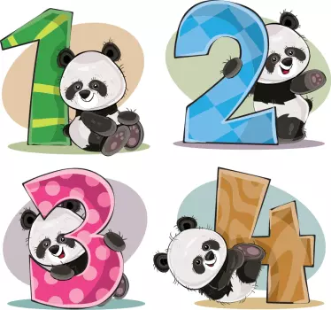 Vinilo pared infantil panda adorable números - TenVinilo