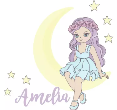 Vinilo decorativo personalizable Princesa en la luna - TenVinilo