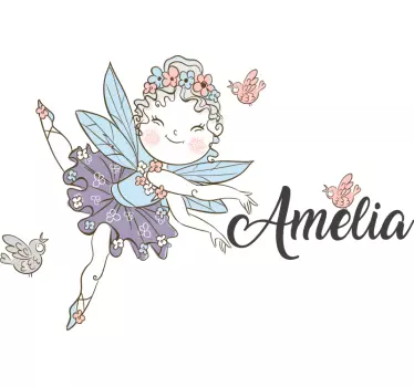 Vinilo pared infantil hada encantada con mariposas - TenVinilo