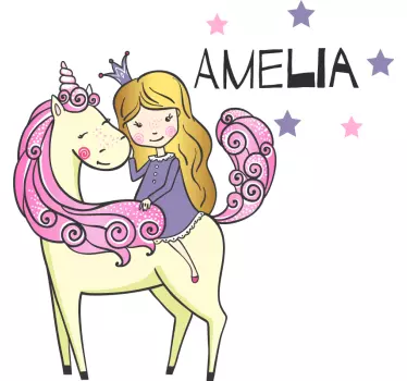 Vinilo pared infantil niña y unicornio - TenVinilo