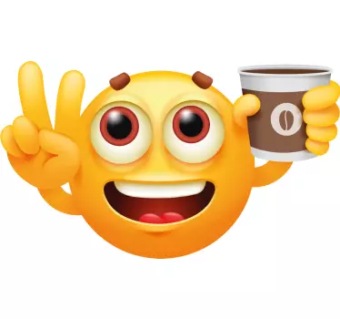 Vinilo peluche emoji alegre con bebida - TenVinilo