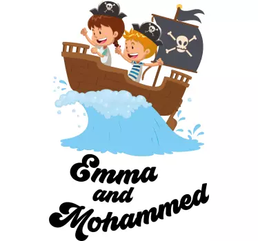 Vinilo pared infantil aventura en el barco pirata - TenVinilo