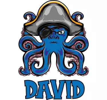 Mural habitación infantil Dibujos animados pirata pulpo azul - TenVinilo