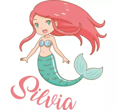 Vinilo pared infantil personalización de sirena - TenVinilo