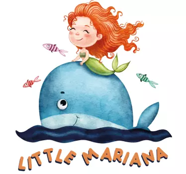Vinilo pared infantil sirena y ballena - TenVinilo