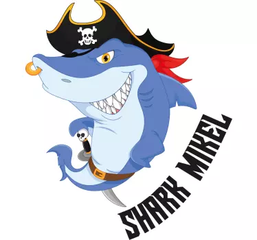 Vinilo pared infantil tiburón pirata - TenVinilo