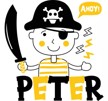 Vinilo pared infantil gráfico de personaje pirata - TenVinilo