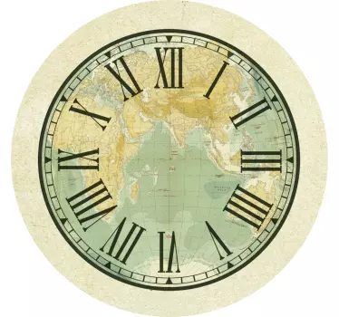 Reloj vinilo pared Estilo antiguo con el mundo - TenVinilo