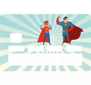 Pegatina para tarjeta de crédito Hombre y niño superhéroes diseño - TenVinilo