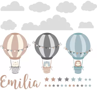 Vinilo decorativo ilustración Nubes y globos de color pastel - TenVinilo