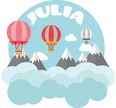 Vinilo pared infantil montañas y globo con nombre - TenVinilo